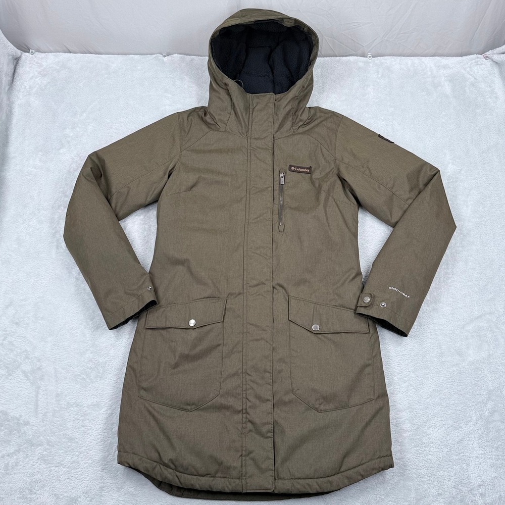 Columbia Suttle Mountain Long Jacket Parka Womens Small Green Omni-Heat Hooded